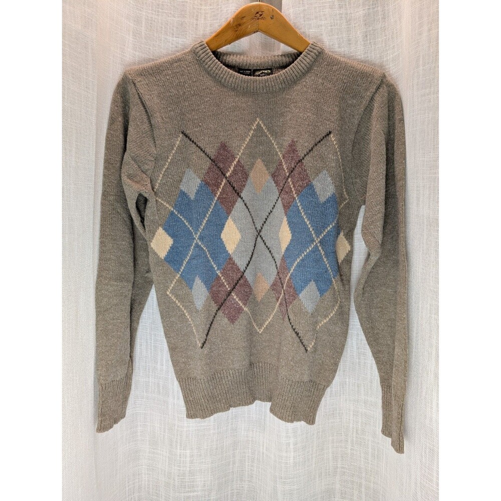Vintage Kennington Argyle Sweater Tan Wool Blend Size Medium